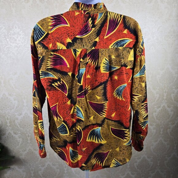 Bossman Size Medium Colorful Abstract Pattern Button Down Shirt Chest Pocket VTG - Picture 7 of 13